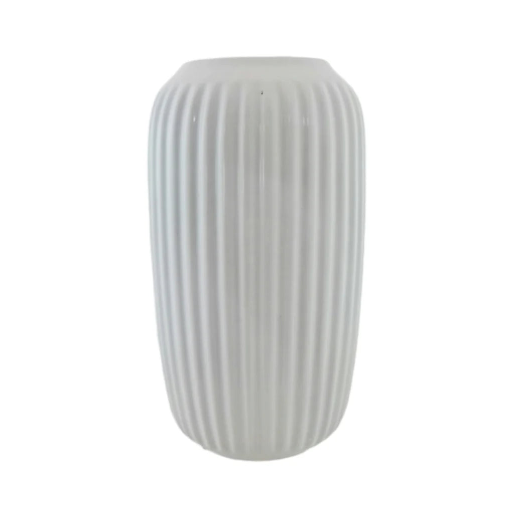 White Ribbed Ceramic Vase