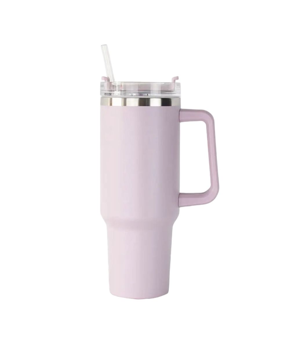 Pink Stainless Steel Travel Mug with Straw