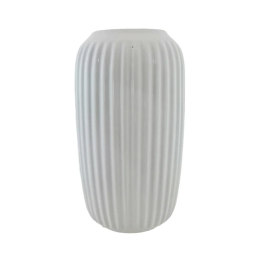 White Ribbed Ceramic Vase